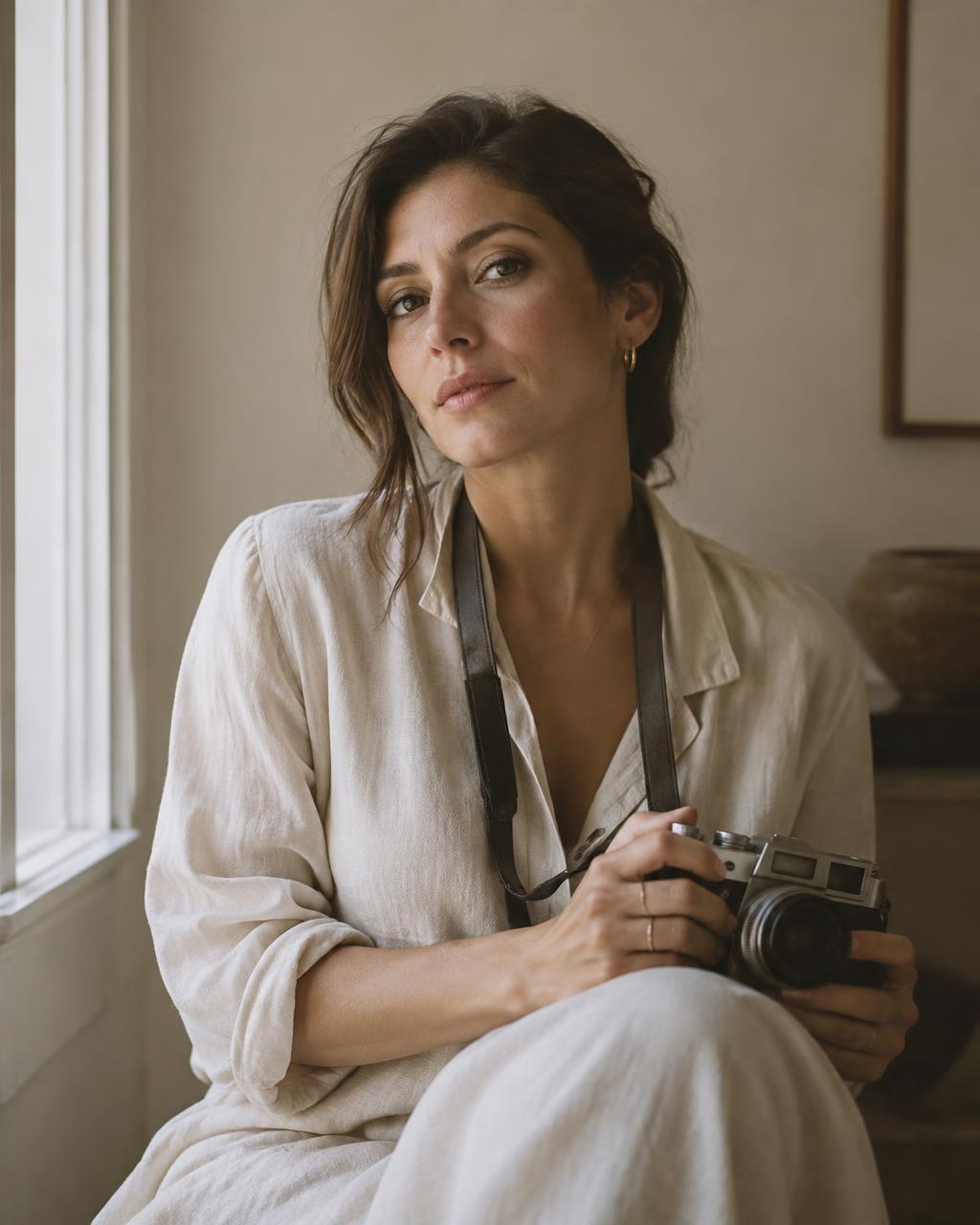 Serena Ferraris, wedding photographer, holding a film camera